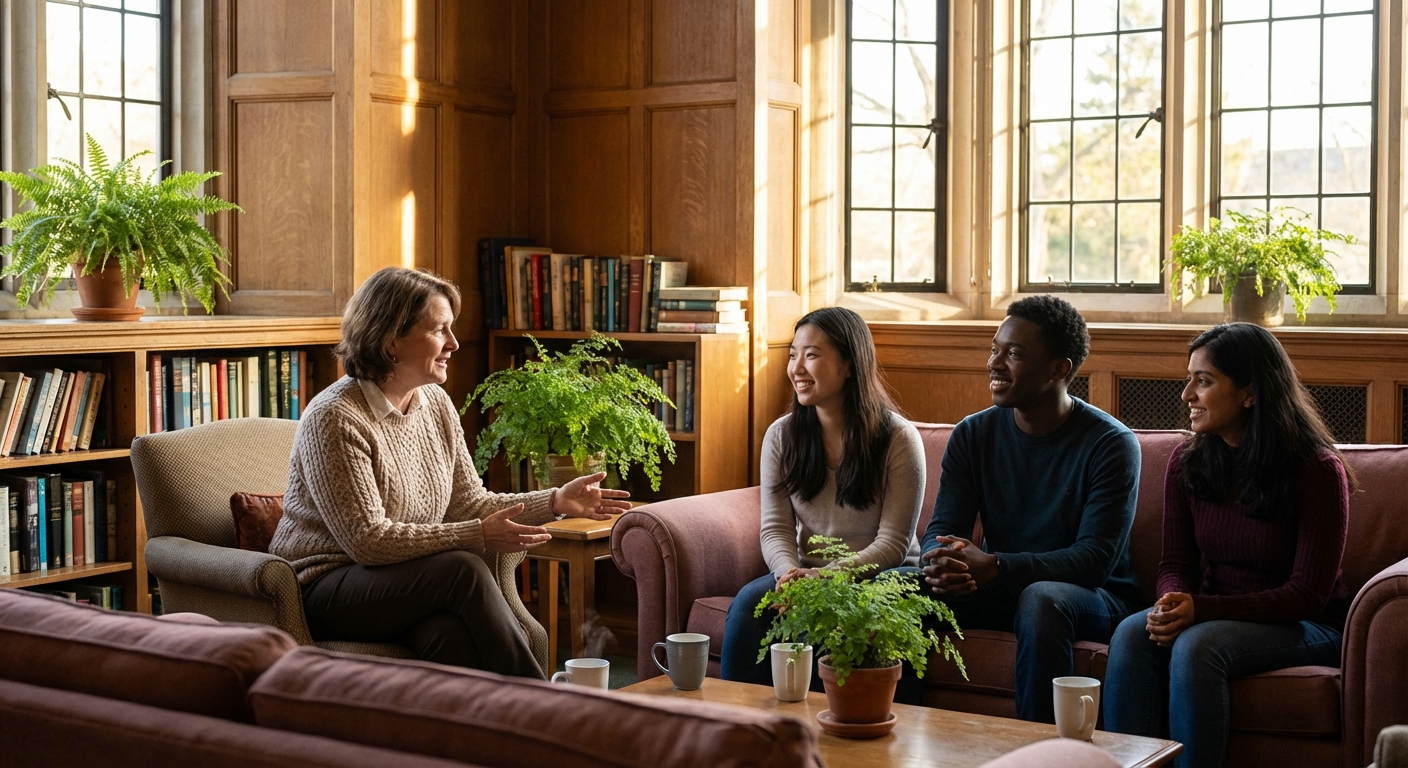 House parent with students in common room
